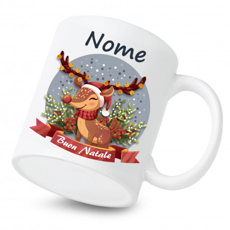 Tazza in ceramica Buon Natale con la renna con il tuo nome